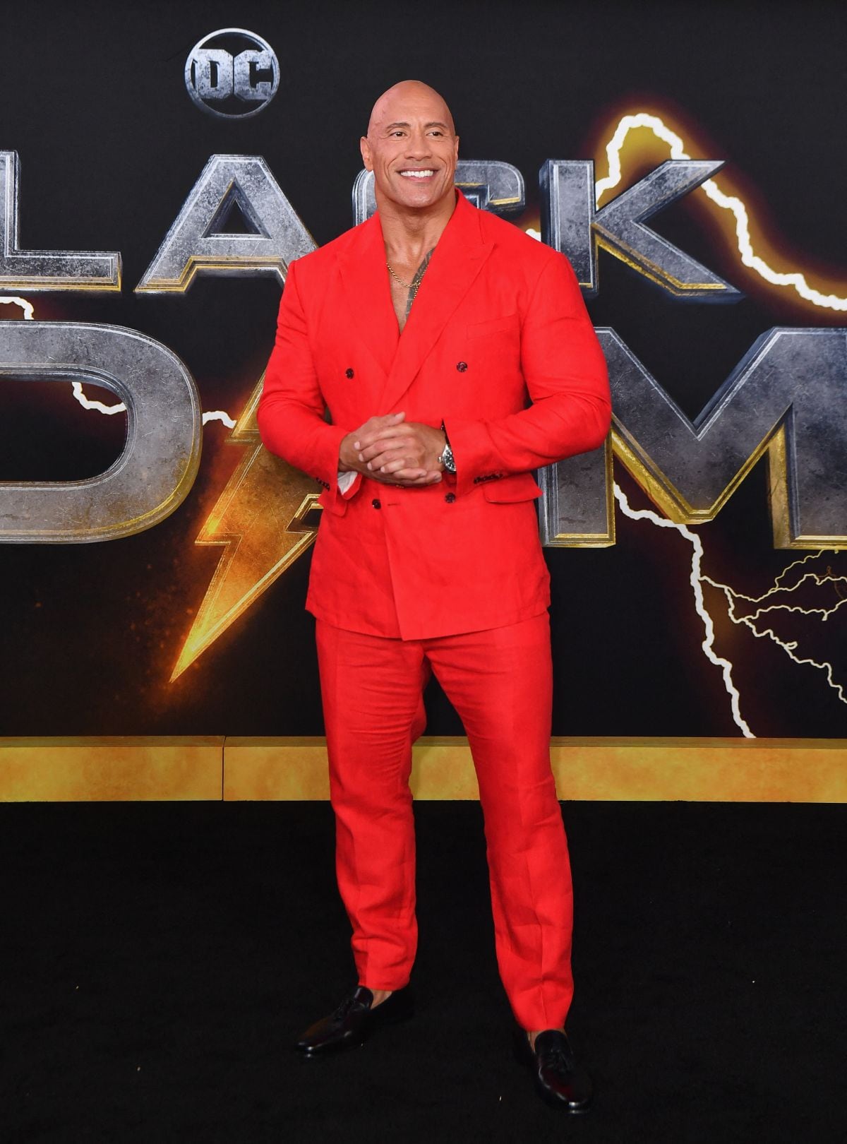Dwayne Johnson durante la promoción de "Black Adam" en el Time Square en Nueva York (Foto: AFP)