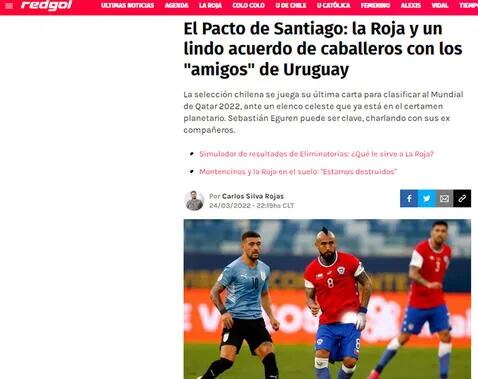 Medio chileno pidió un 'Pacto de Santiago' en el Chile vs. Uruguay. Foto: Captura.