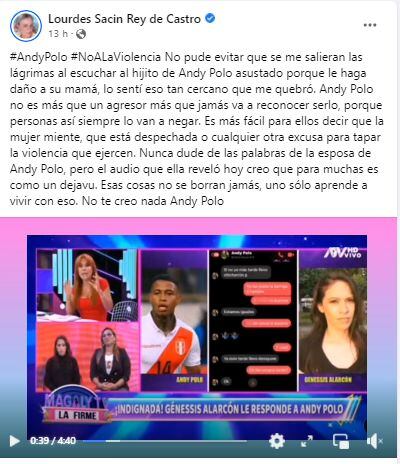 Lourdes Sacín se quebró con audio de Andy Polo