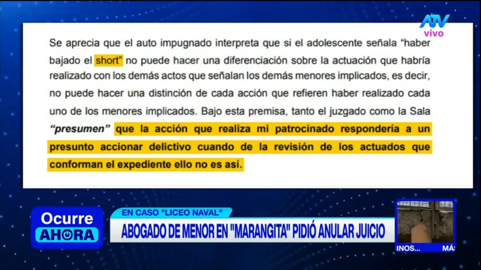 Abogado de alumno del Liceo Naval pide anular juicio. Foto: ATV