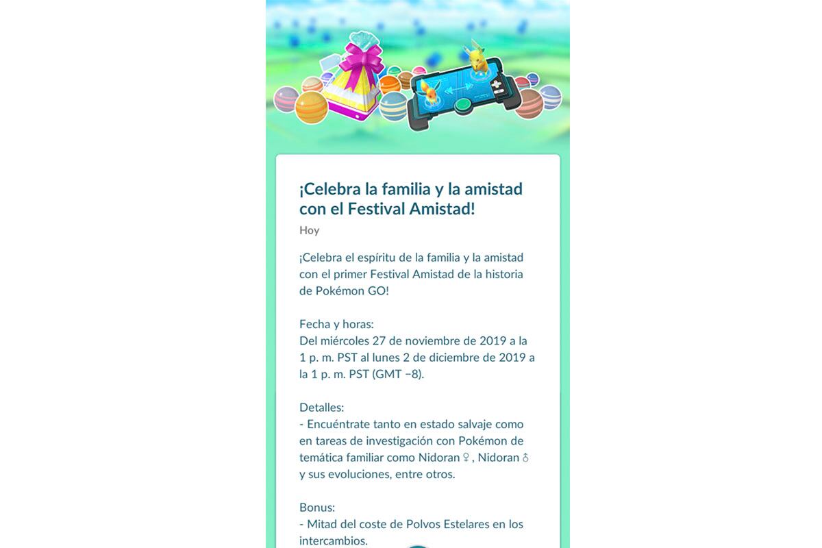 Este es el mensaje por el Festival de la Amistad en Pokémon GO. (Foto: Niantic)
