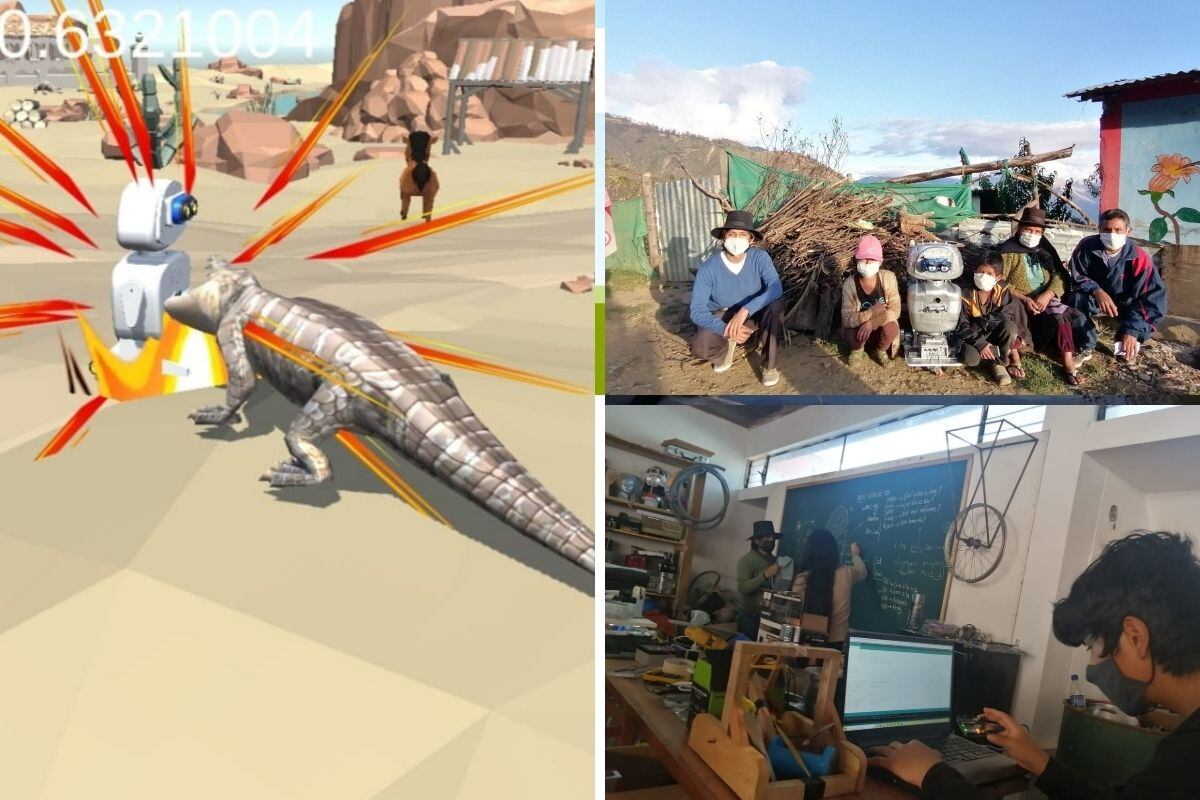 El profesor Walter junto a sus alumnos elaboran el videojuegos en su taller donde se la pasan días y horas alegres desarrollando tecnología.