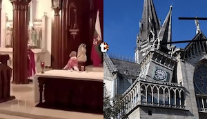 ¡El terremoto sacudió la catedral! Sacerdote se aferra a una columna y una torre se inclina en plena misa en Manizales