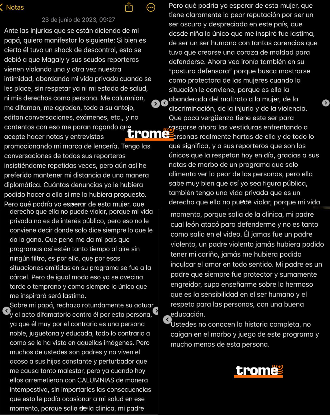 El extenso mensaje que publicó Samantha Batallanos. Captura: IG samanthabatallanosoficial