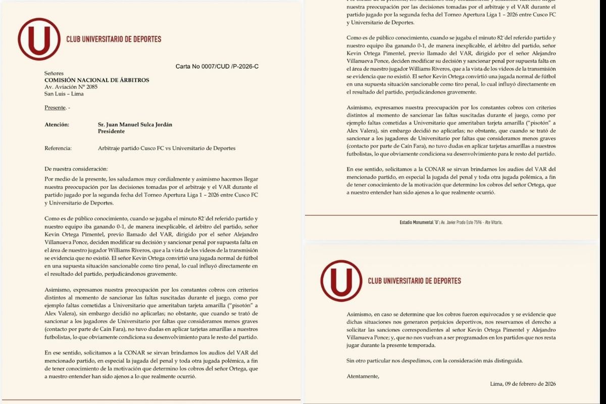 Reclamo de Universitario establece algunos puntos (Foto: @Gustavo_p4)