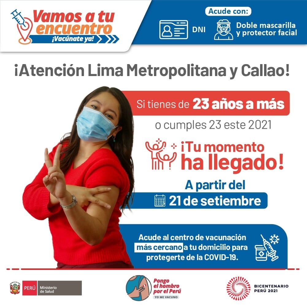 Desde hoy se vacuna contra el coronavirus a personas de 23 años a más. Foto: Minsa