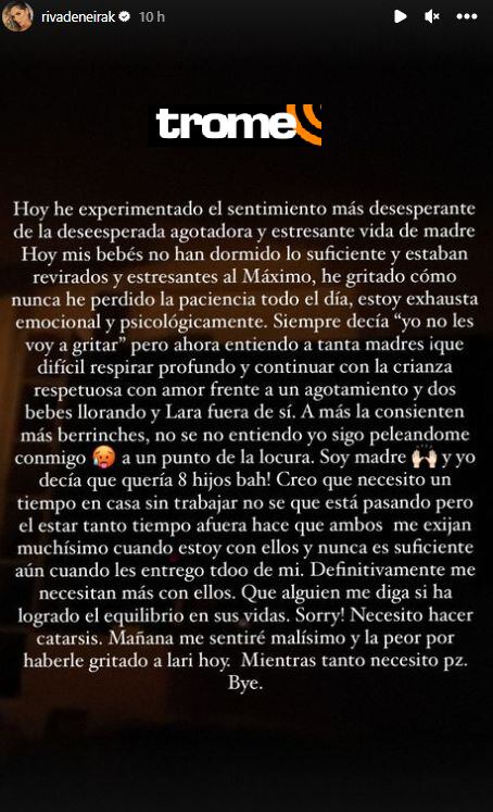 Korina Rivadeneira y su desesperado grito ante la crianza de sus hijos. Foto: Instagram