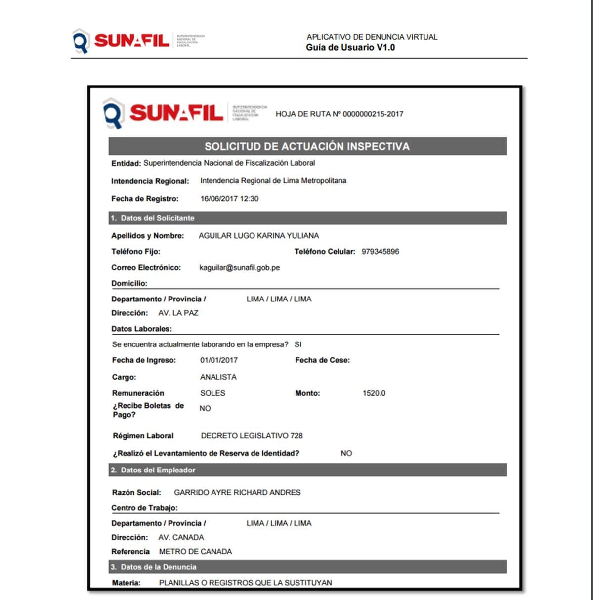 Debes consignar tus datos personad y de la empresa en que laboras (Foto: Sunafil)