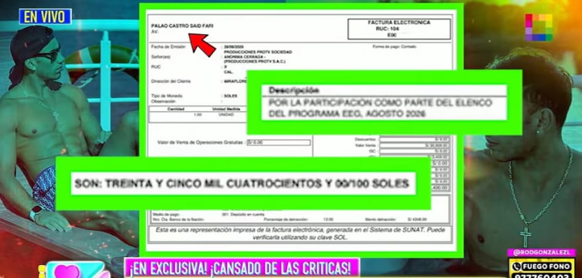 Según documento brindado por Said Palao, recibe un sueldo mensual de más 35 mil soles de la productora de EEG.