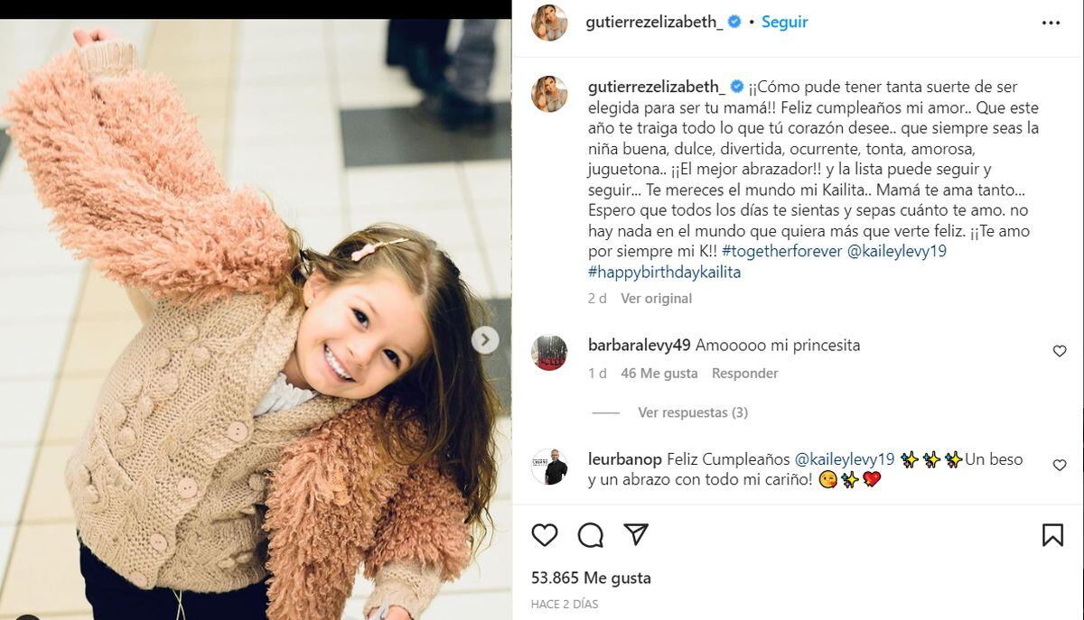 Elizabeth Gutiérrez escribió amoroso mensaje a Kailey por su cumpleaños (Foto: Elizabeth Gutiérrez/Instagram)