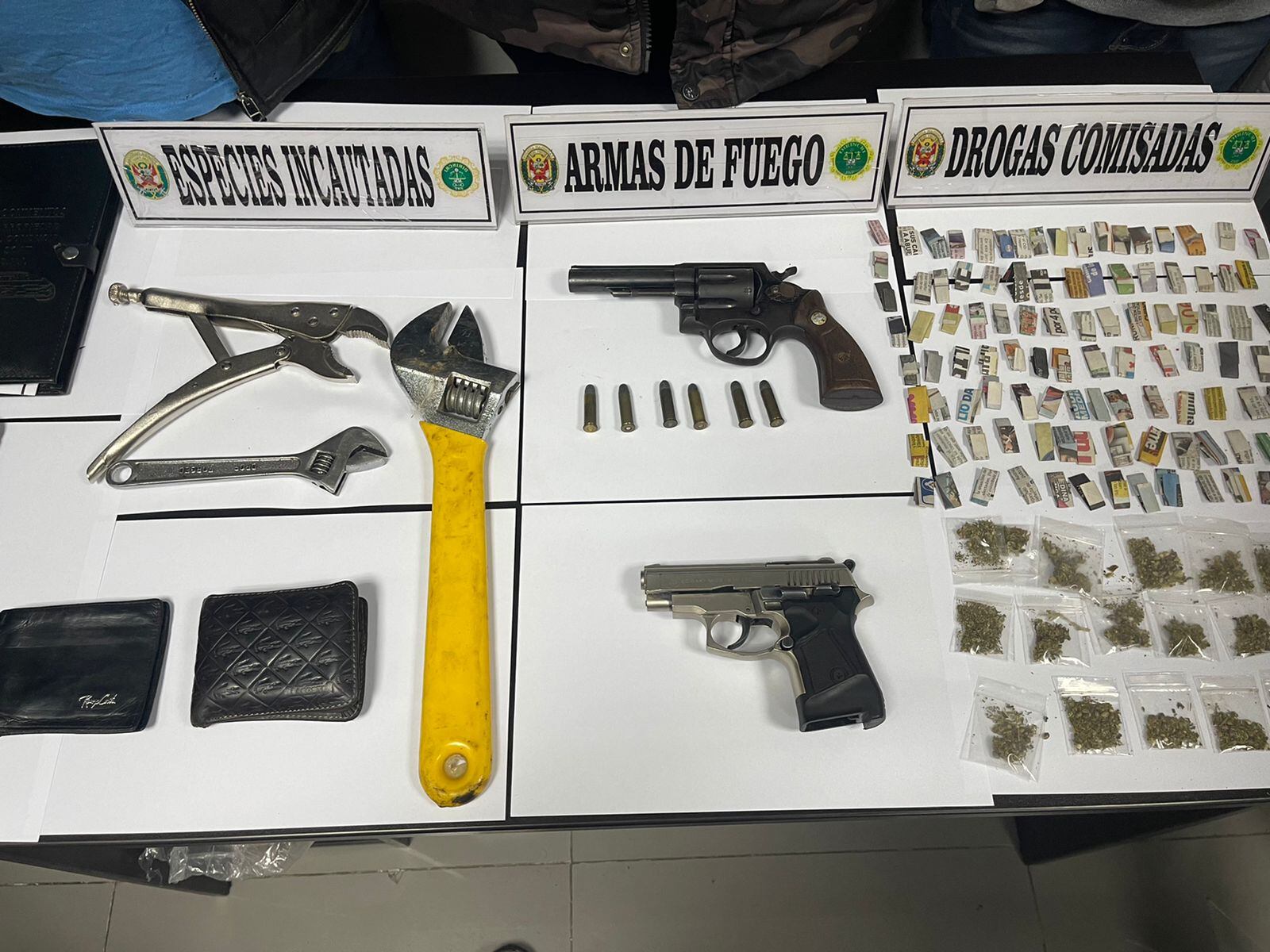 Cayeron con herramientas, armas y droga (PNP)