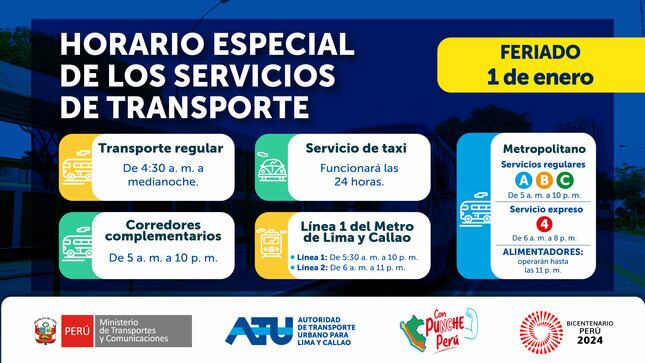 ATU: Horarios de servicio de transporte público de Lima y Callao este 1 de enero.
