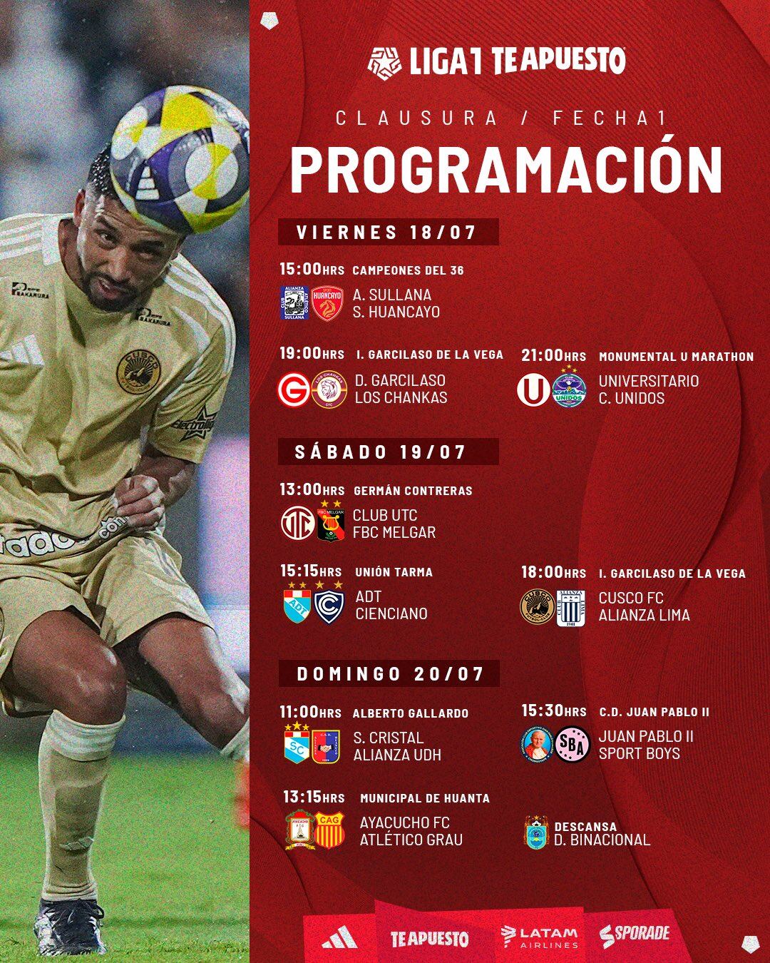 Programación de la fecha 1 del Torneo Clausura (@liga1)