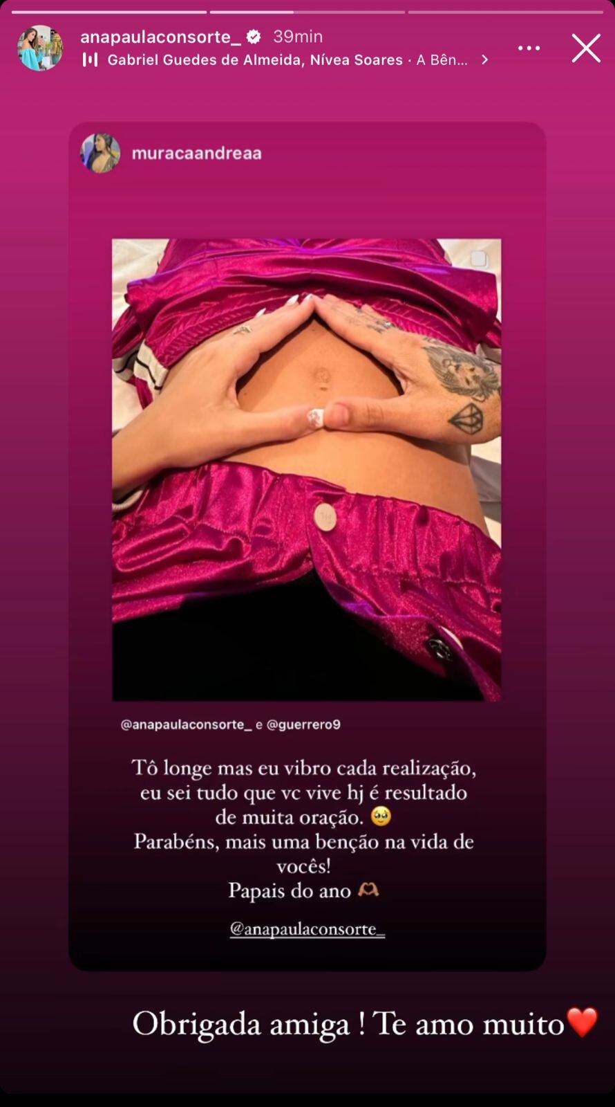 Ana Paula confirmó su embarazo en una de sus historias.