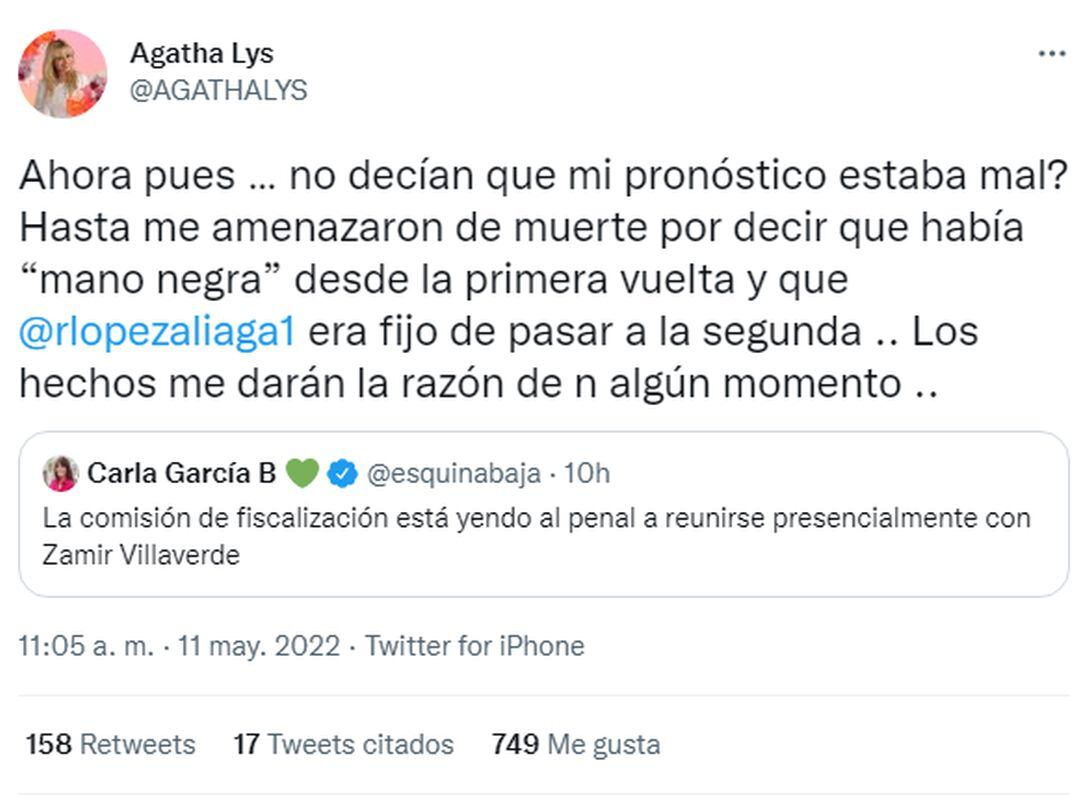 Agatha Lys se pronuncia tras declaraciones de Zamir Villaverde