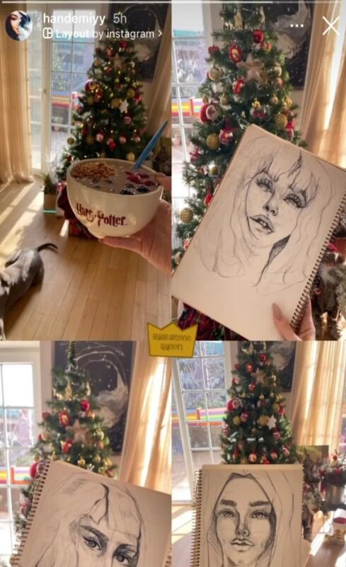 Bocetos realizados por Hande Erçel (Foto: Hande Erçel / historia de Instagram)