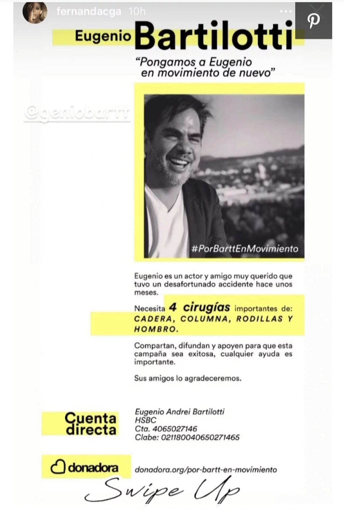 Eugenio Bartilotti necesita ayuda y sus amigos y colegas han iniciado una campaña para ayudarlo (Foto: Instagram)