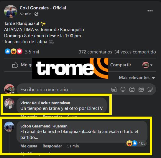 Coki Gonzales es 'troleado' por cibernautas tras anunciar que la Tarde Blanquiazul 2023 será transmitida por Latina TV. (Foto: Facebook).