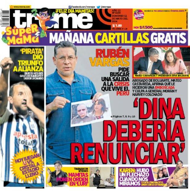 Portada impresa de Trome del domingo 12 de mayo de 2024