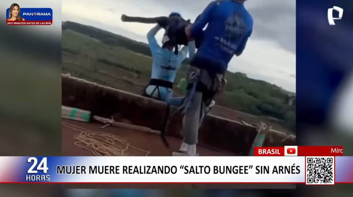 Una mujer murió este sábado tras ser arrojada accidentalmente sin cuerda de seguridad cuando realizaba salto de bungee en Brasil.