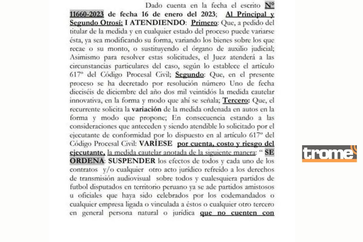 Poder Judicial aceptó modificación de 'Medida Cautelar' respeto a derechos la Liga1 (@twitter)