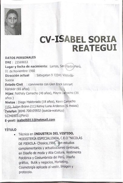 CV de Isabel Soria con errores ortográficos.