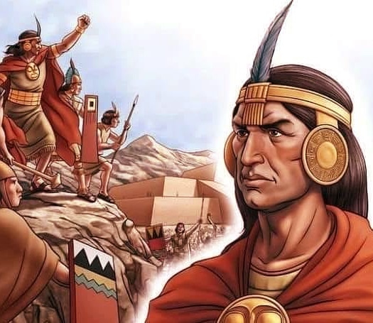 El inca llevaba alrededor de la cabeza una mascaipacha, una borla de fina lana roja con incrustaciones de oro y plumas.