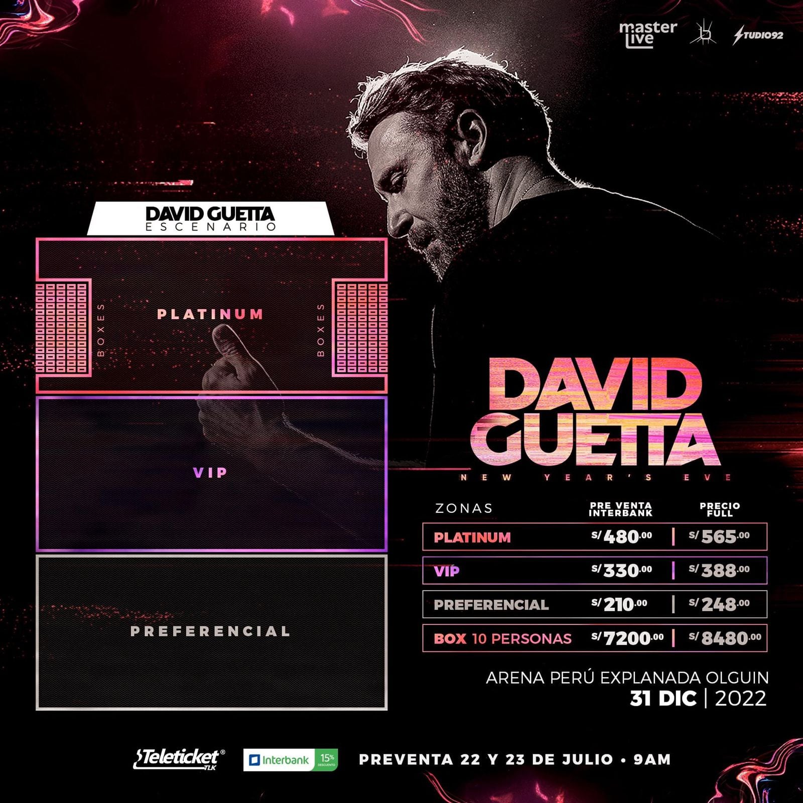 David Guetta se presentará el 31 de diciembre en Lima (Foto: Teleticket)