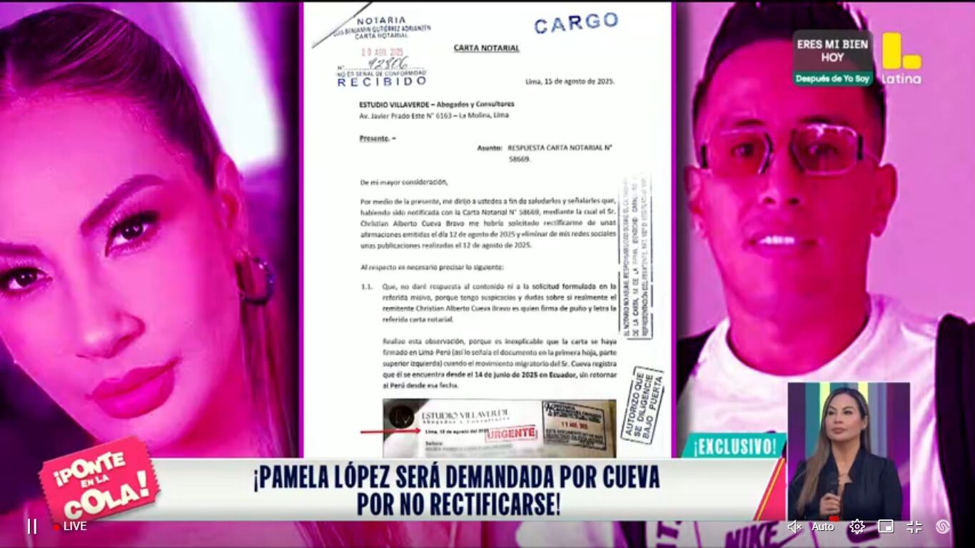 TROME - La influencer decidió no rectificarse tras carta notarial de su expareja.