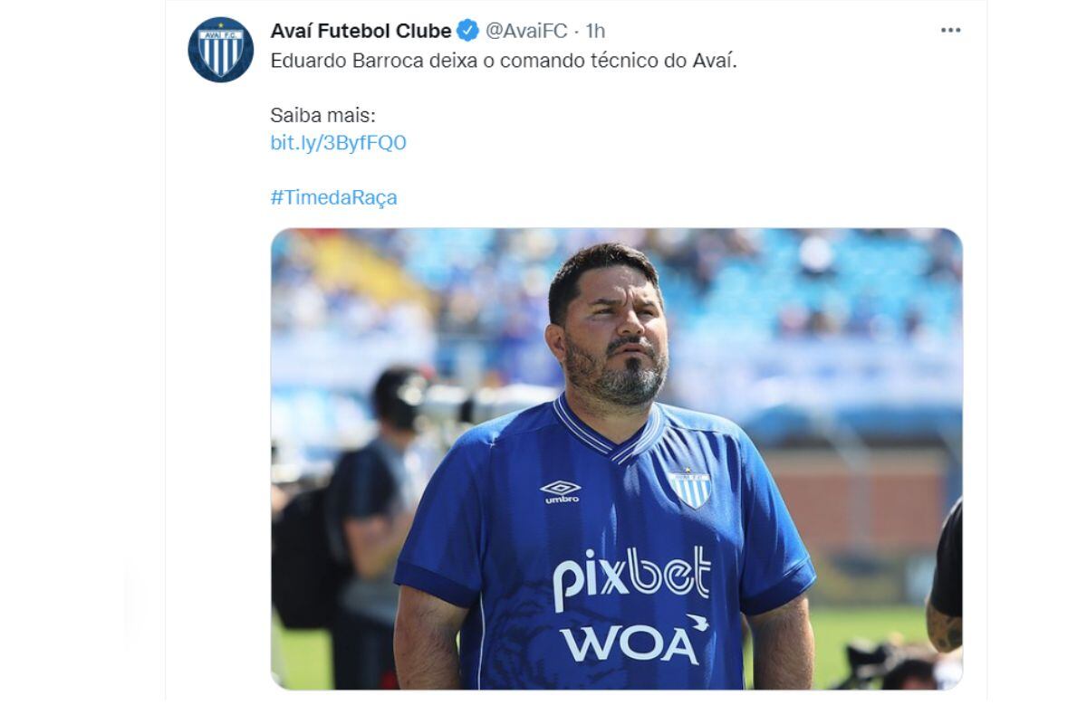 Eduardo Barroca entrenador en Avaí FC da un paso la costado (Foto: @avaifc)