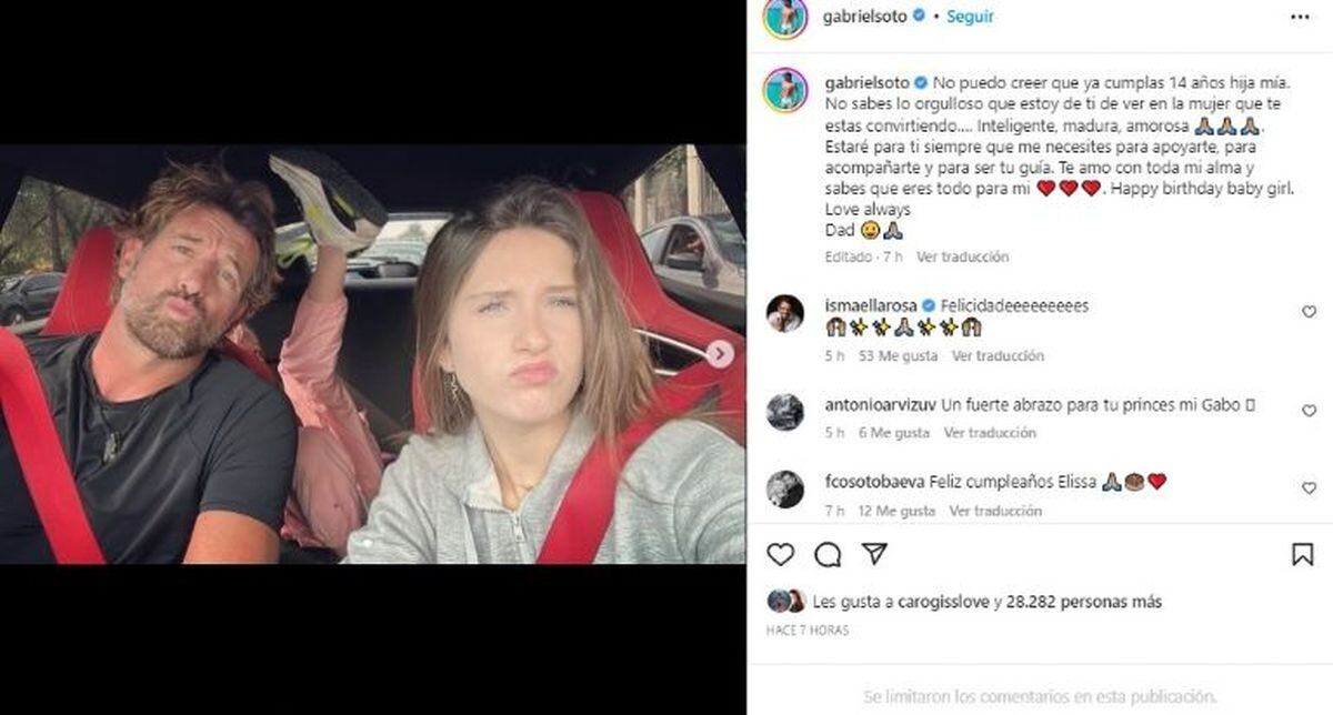 El post de Soto para su "engreída" (Foto: Gabriel Soto / Instagram)