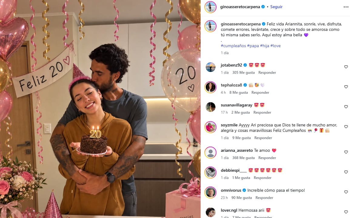 Gino Assereto dedica emotivo mensaje a su hija por sus 20 años.