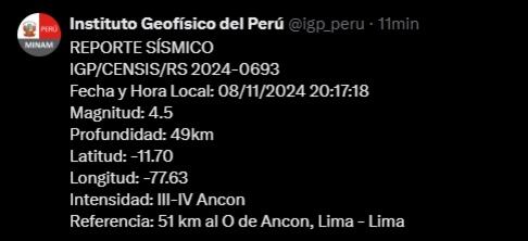 IGP brindó información correcta del sismo. (IGP)