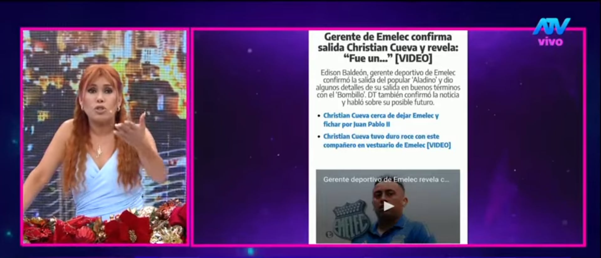 Conductora critica a Christian Cueva. (Fuente: ATV)