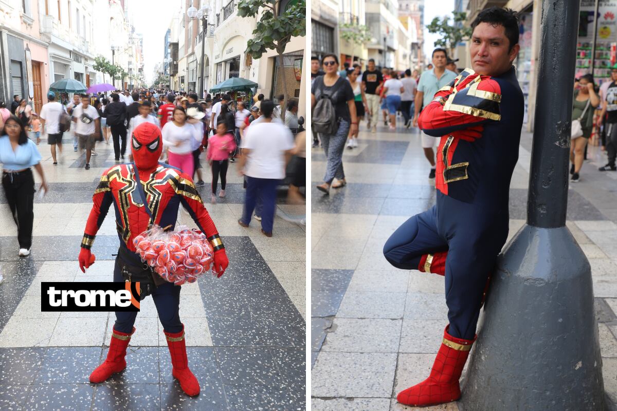 Vecino de San Juan Lurigancho se disfraza del Hombre Araña para vender sus juguetes. Foto: Eduardo Cavero