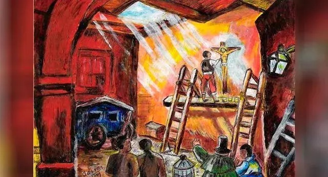 Pintura está sobre un muro y se le han añadido figuras. Foto: difusión