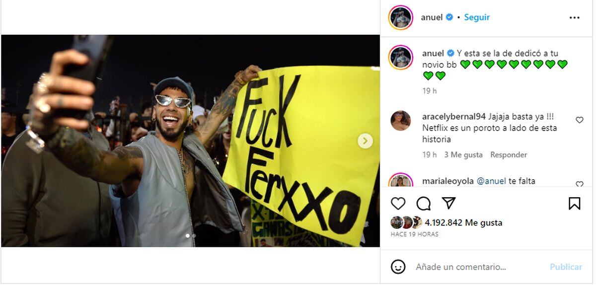 El último post de Anuel dedicado a Karol G y Feid (Foto: Anuel AA / Instagram)