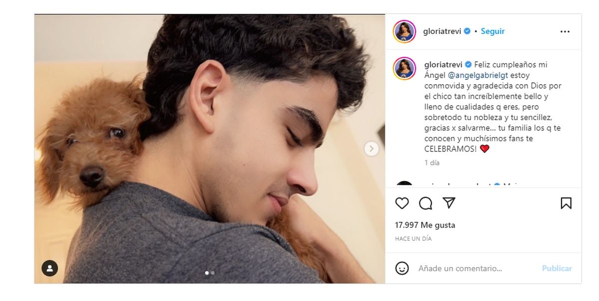 El post de Trevi para Ángel Gabriel (Foto: Gloria Trevi / Instagram)