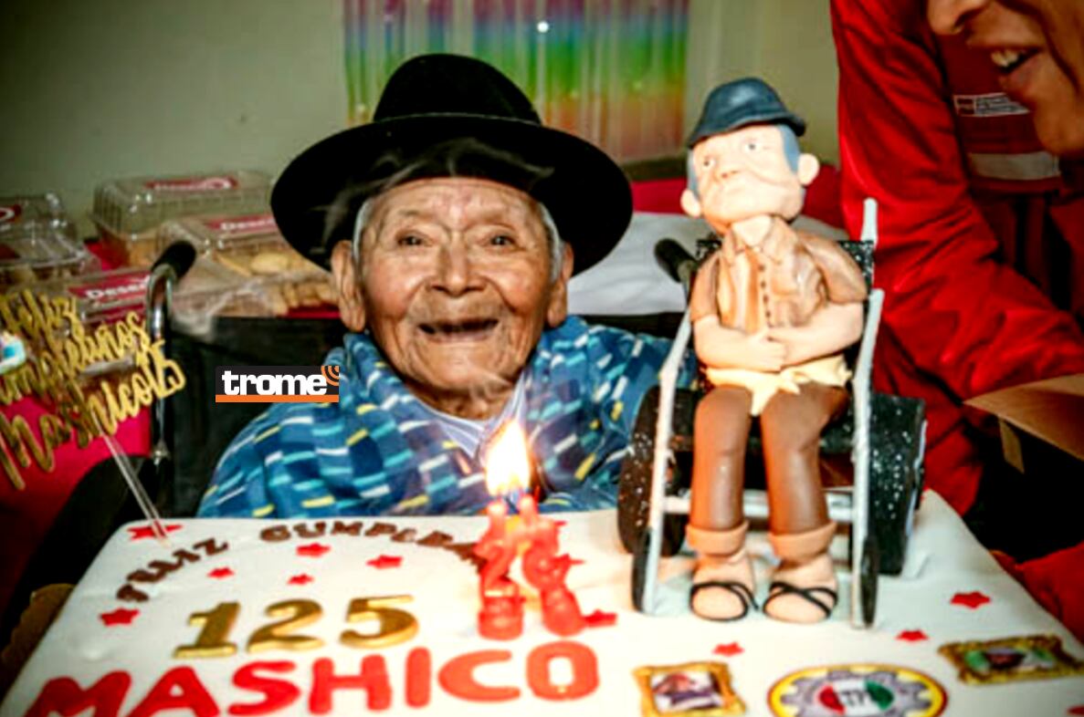 Don Marcelino Abad, 'Mashico' , el más longevo del Perú. Pasó más de cien años viviendo solito y cultivando la tierra. Ahora recibe cariño en casa hogar 'Mis abuelitos'. (Isabel Medina / Foto compos. Trome /Pensión 65).