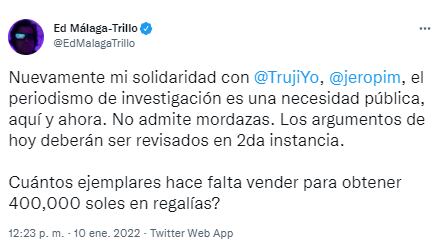 Edgar Málaga se refirió sobre condena caso 'Plata como Cancha'.