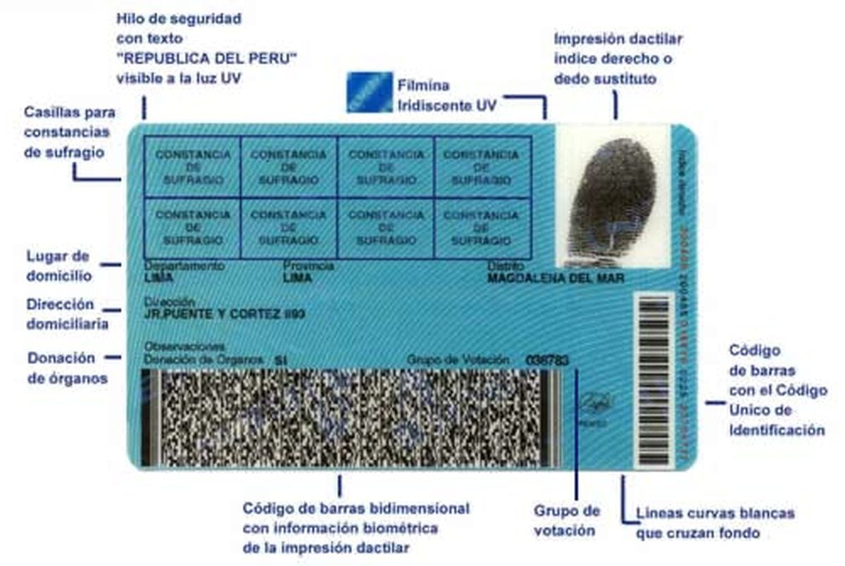 Conoce los elementos de seguridad del DNI (foto: Reniec)