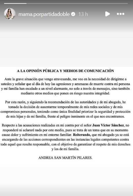Comunicado de Andrea San Martín