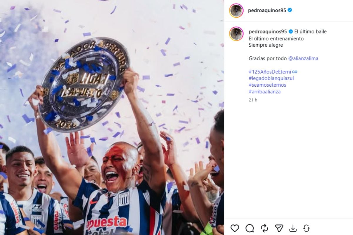 Volante de Alianza Lima utilizó sus redessociales para agradecer al club victoriano (@pedroaquinos95)