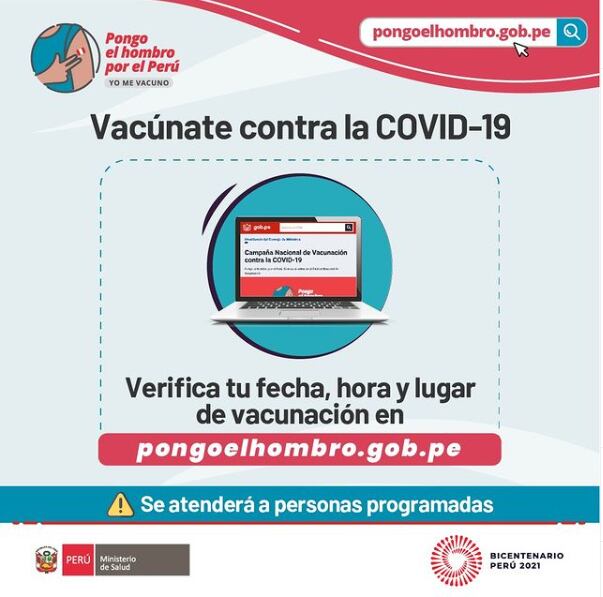 Ingresa a la página 'Pongo el hombro' del Minsa para saber cuándo te corresponde ser inmunizado. Foto: Minsa