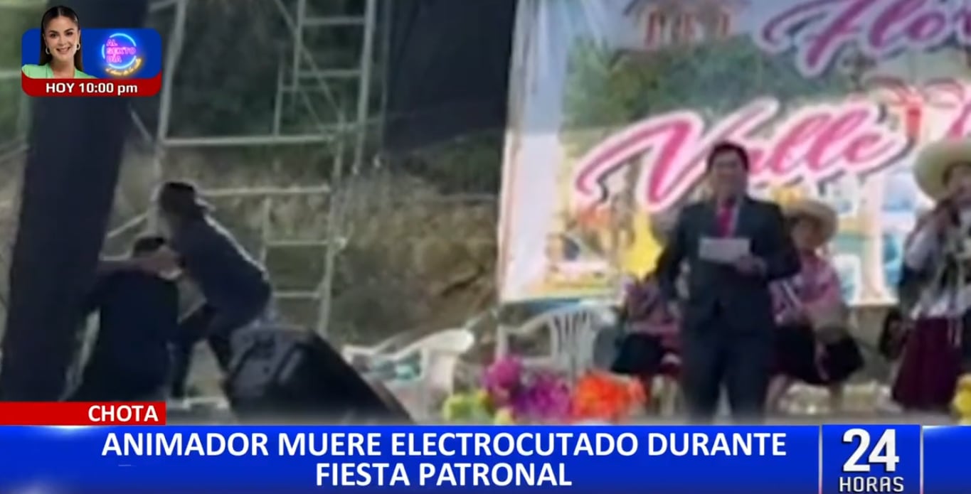 Animador es ayudado por trabajador, quien se dio cuenta que estaba sufriendo una descarga eléctrica en evento en Chota.