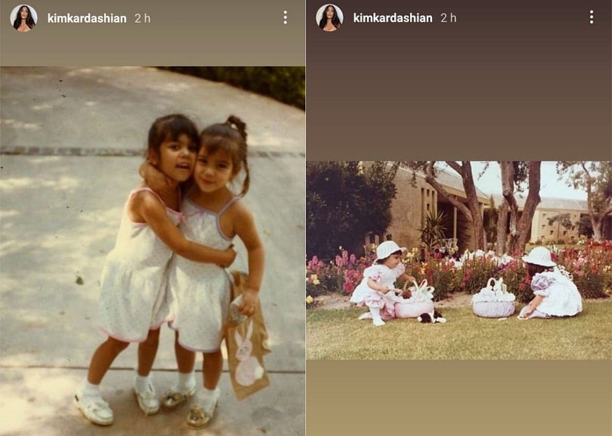 Kim y Kourtney Kardashian en abrazo lleno de amor mientras recolectaban huevos de Pascua. (Foto: @kimkardashian / Instagram)