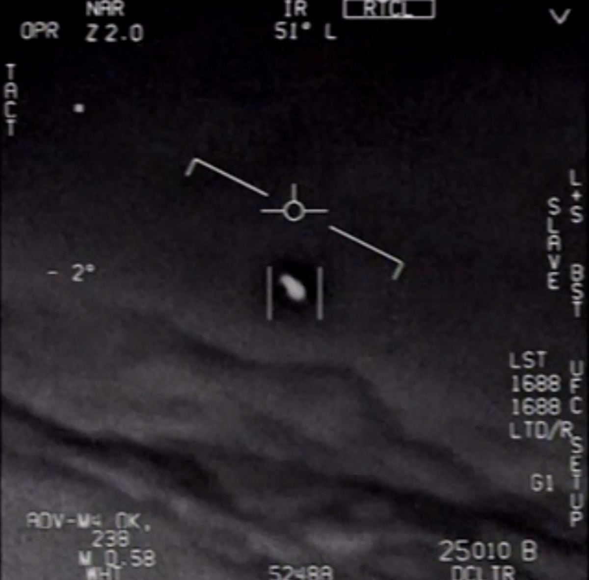 Captura de video del 28 de abril de 2020 que muestra parte de un video no clasificado tomado por pilotos de la Armada que ha circulado durante años y muestra interacciones con "fenómenos aéreos no identificados" (Foto: Departamento de Defensa de EE. UU / AFP)