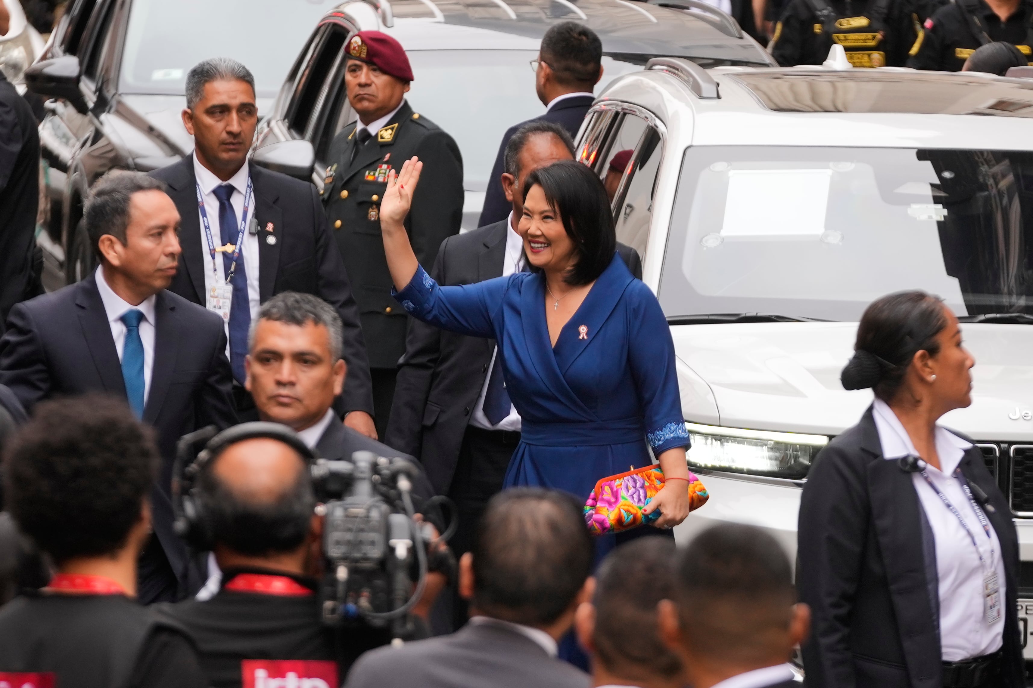 Keiko Fujimori llega a Torre Tagle este 28 de julio. Foto: AP/Martin Mejia