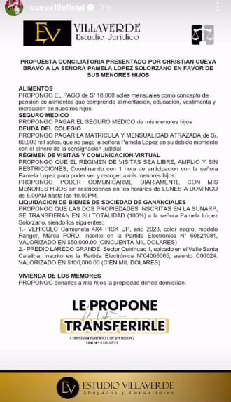 Esta es la propuesta que le hizo Christian Cueva a Pamela López, pero fue rechazada.