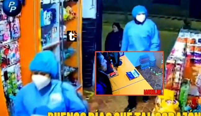 Pareja de delincuentes disfrazada de trabajadores del Minsa engaña a dueña de farmacia en Cajamarca, la amordaza y comete asalto.
